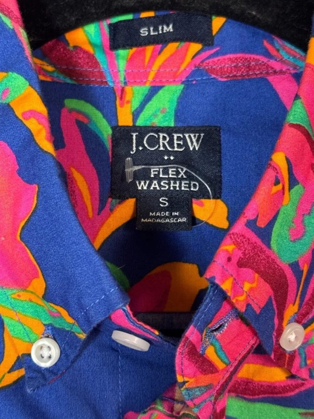 J.Crew Men's S Brilliant Blue Tropical Floral Slim Flex Washed Shirt